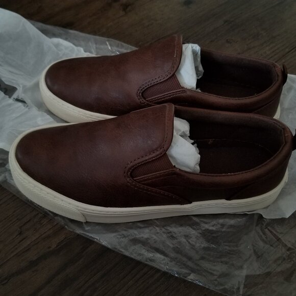 Gender-Netural Brown Leather Look Canvas Slip-On Shoes - Picture 4 of 8